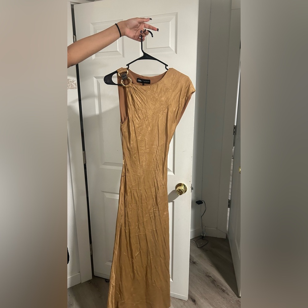 Zara One Shoulder Tan Dress